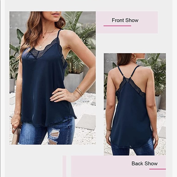 Sexy V Neck Tank Top. Navy Blue. Medium - Picture 2 of 4